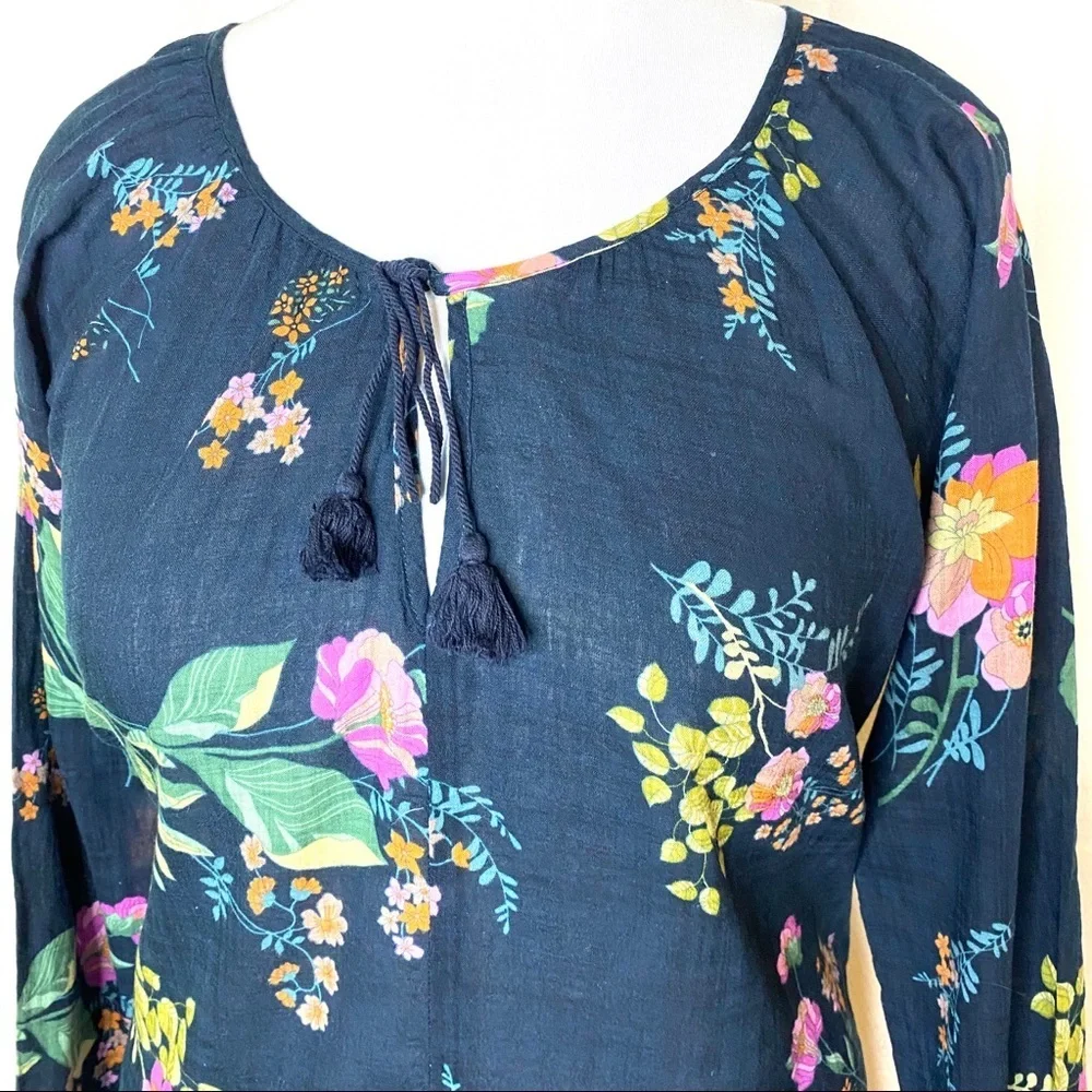 Love Stitch‎ Peasant Floral Tassel Blouse Top M